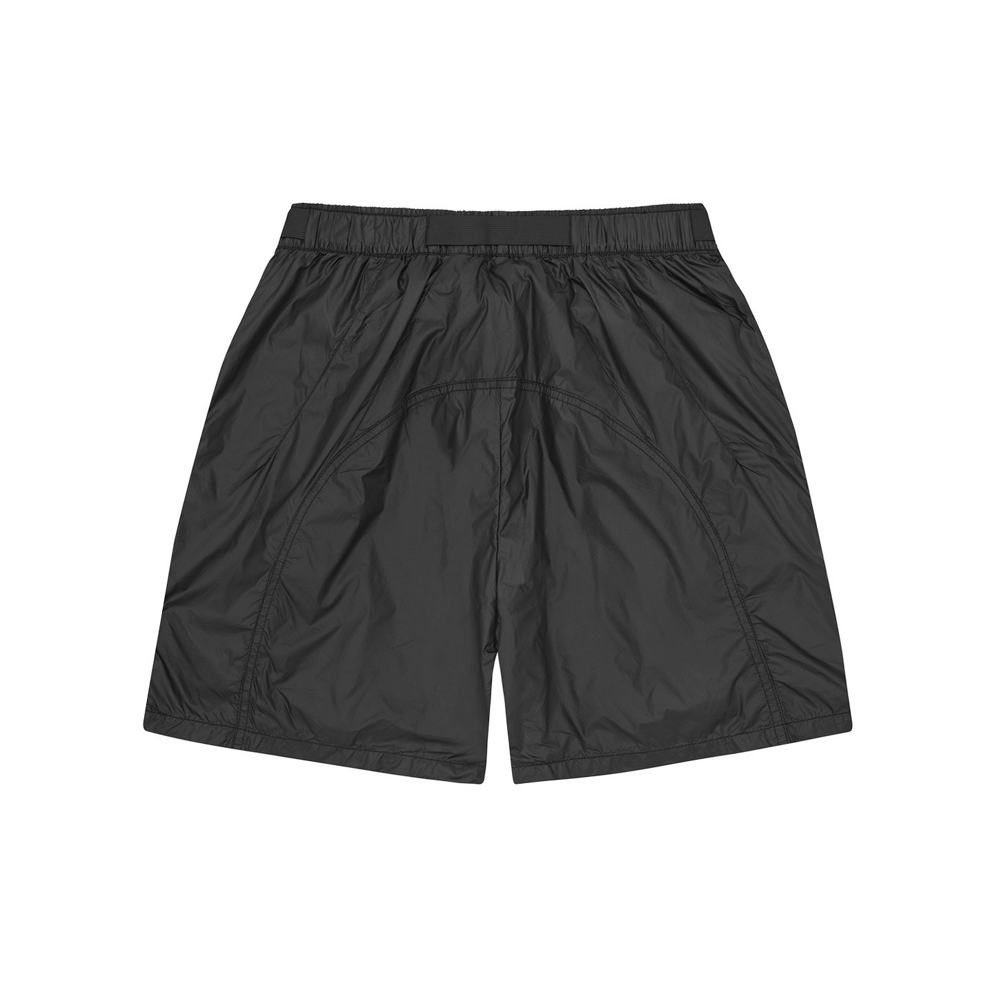 Corteiz Black Nylon Cargo Shorts, close-up of rubber Alcatraz patch on left leg