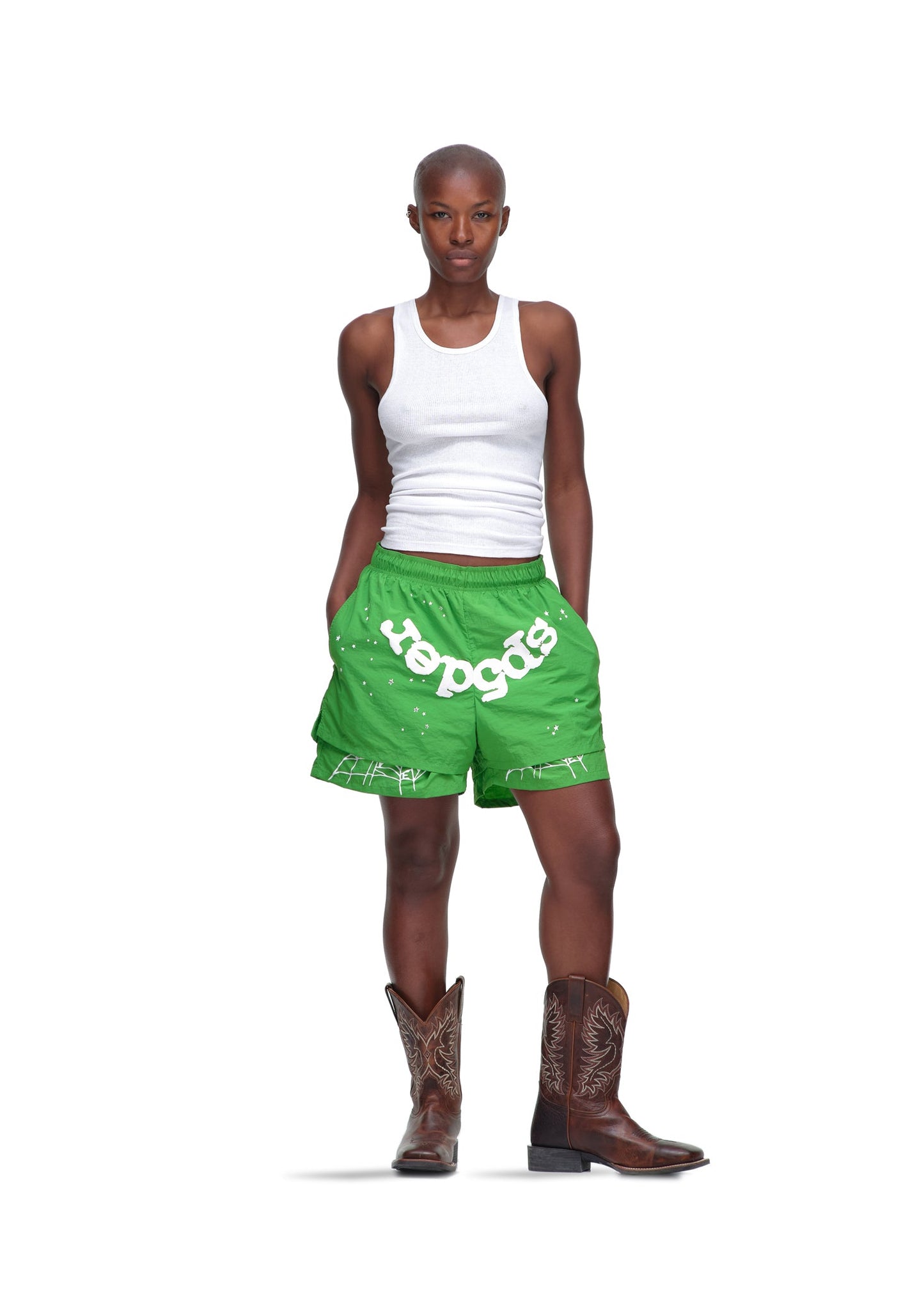 SP5DER OG Web V2 Double Layer Short in Bright Green