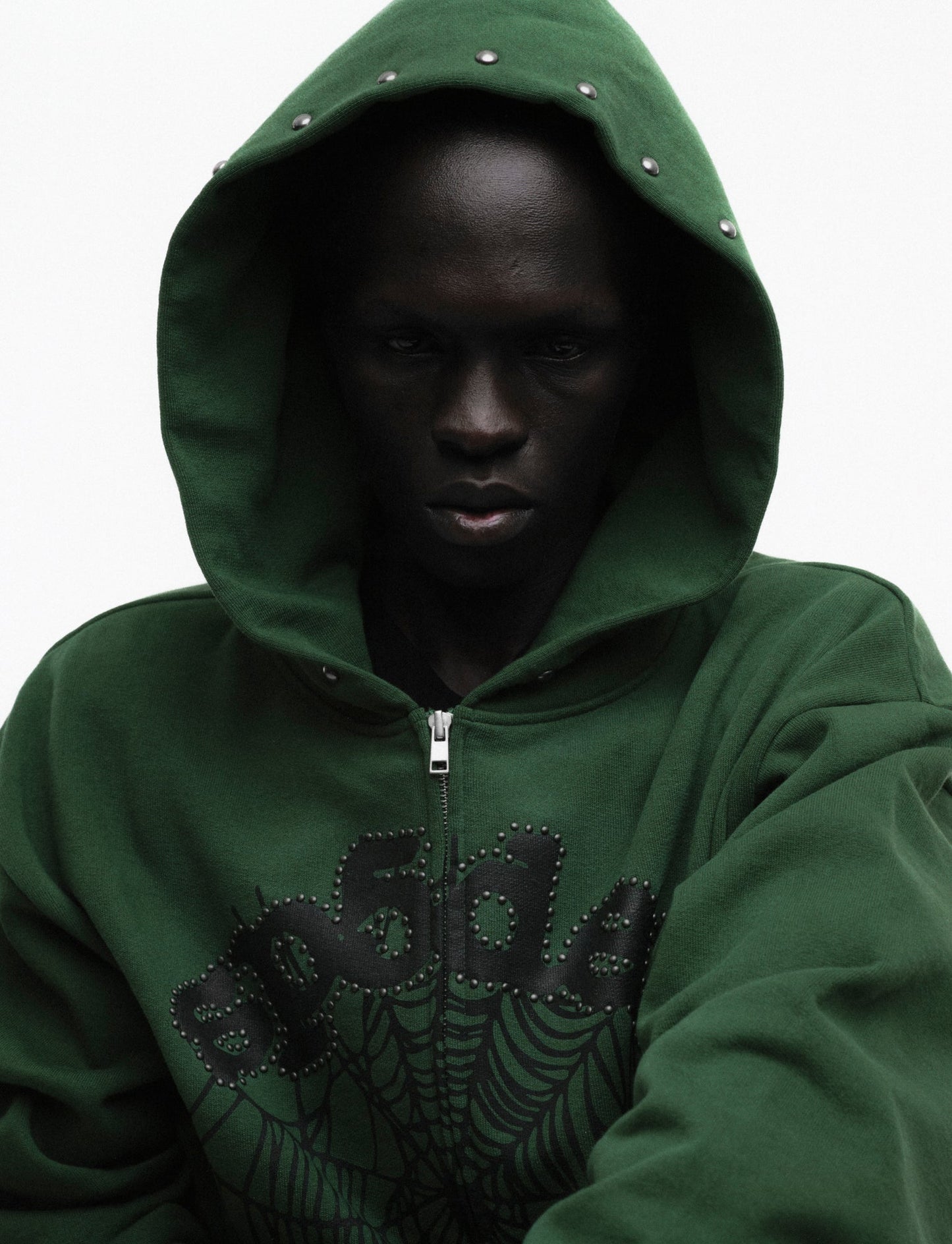 SP5DER OG Web Studded Full-Zip Hoodie - Green - Detail View 12