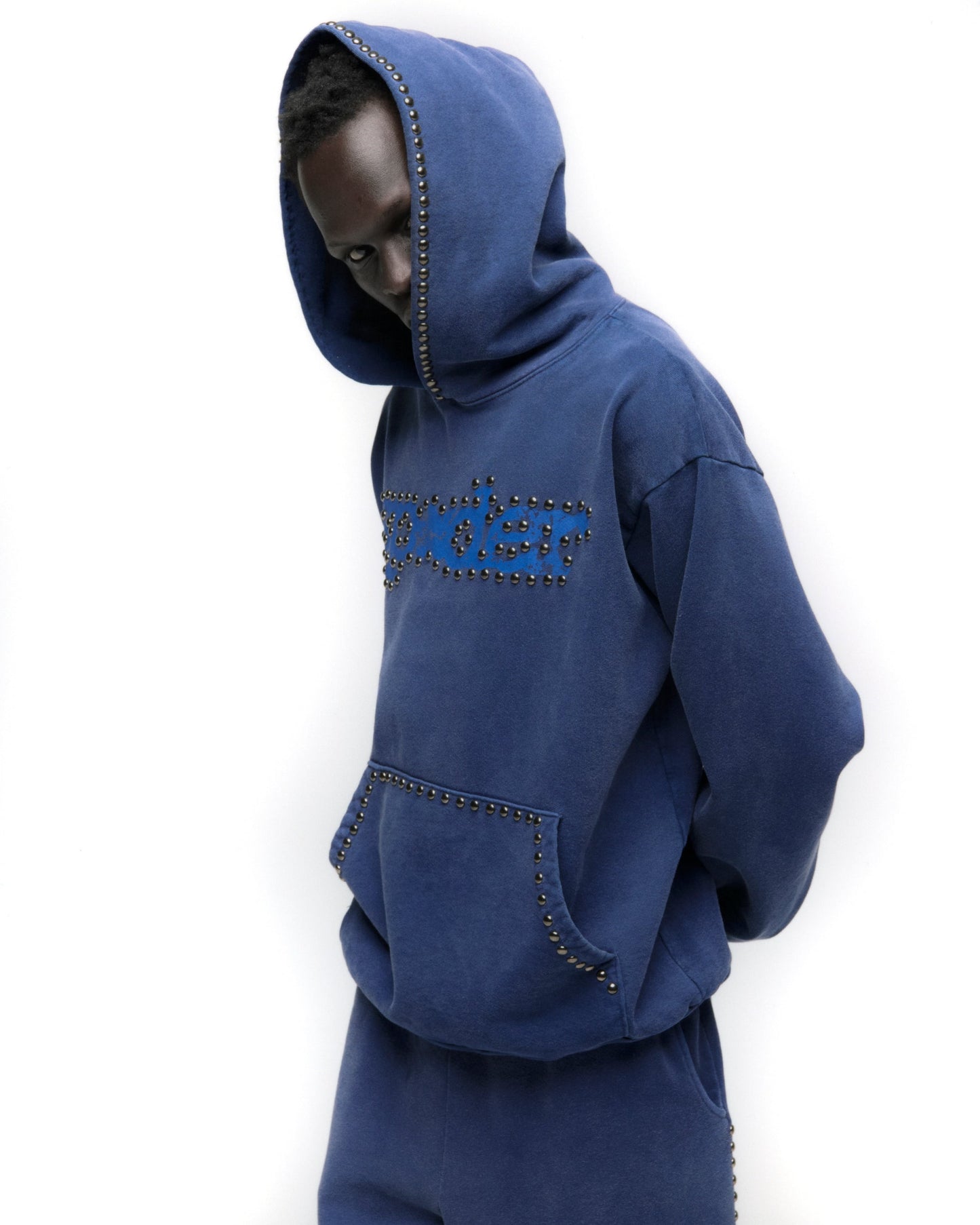 SP5DER Punk V3 Studded Hoodie - Blue - Detail View 13
