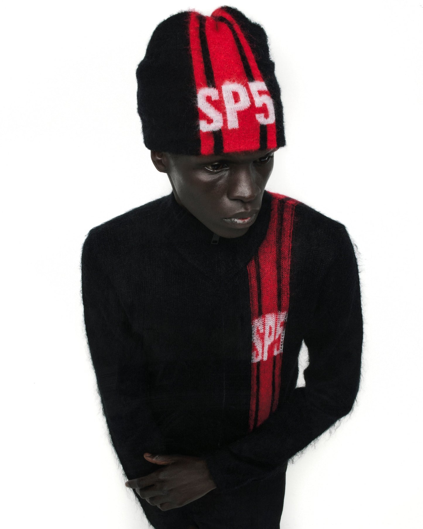 SP5DER Rally Knit Zip Sweater in Black