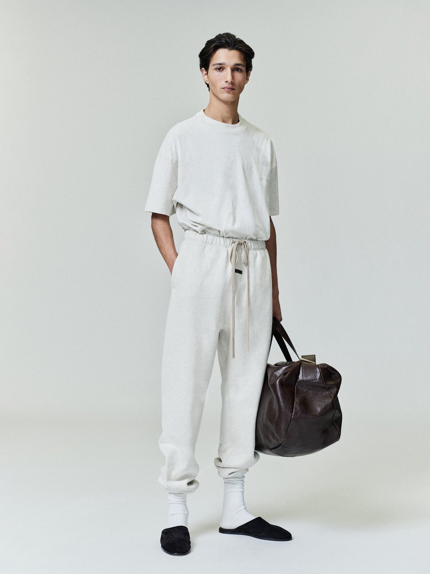 Men's White Cotton Fleece Tapered Sweatpant