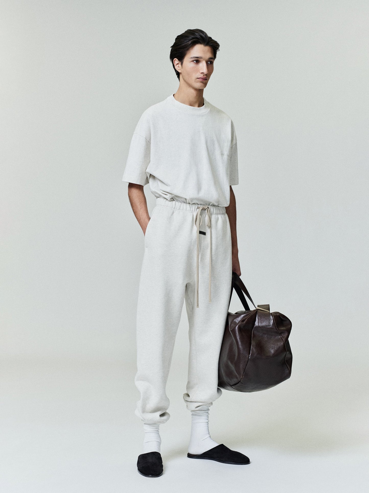 Men's White Cotton Fleece Tapered Sweatpant