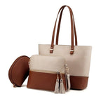 Bag It Grace Two-Tone Handbag - Beige and Brown Vegan Leather