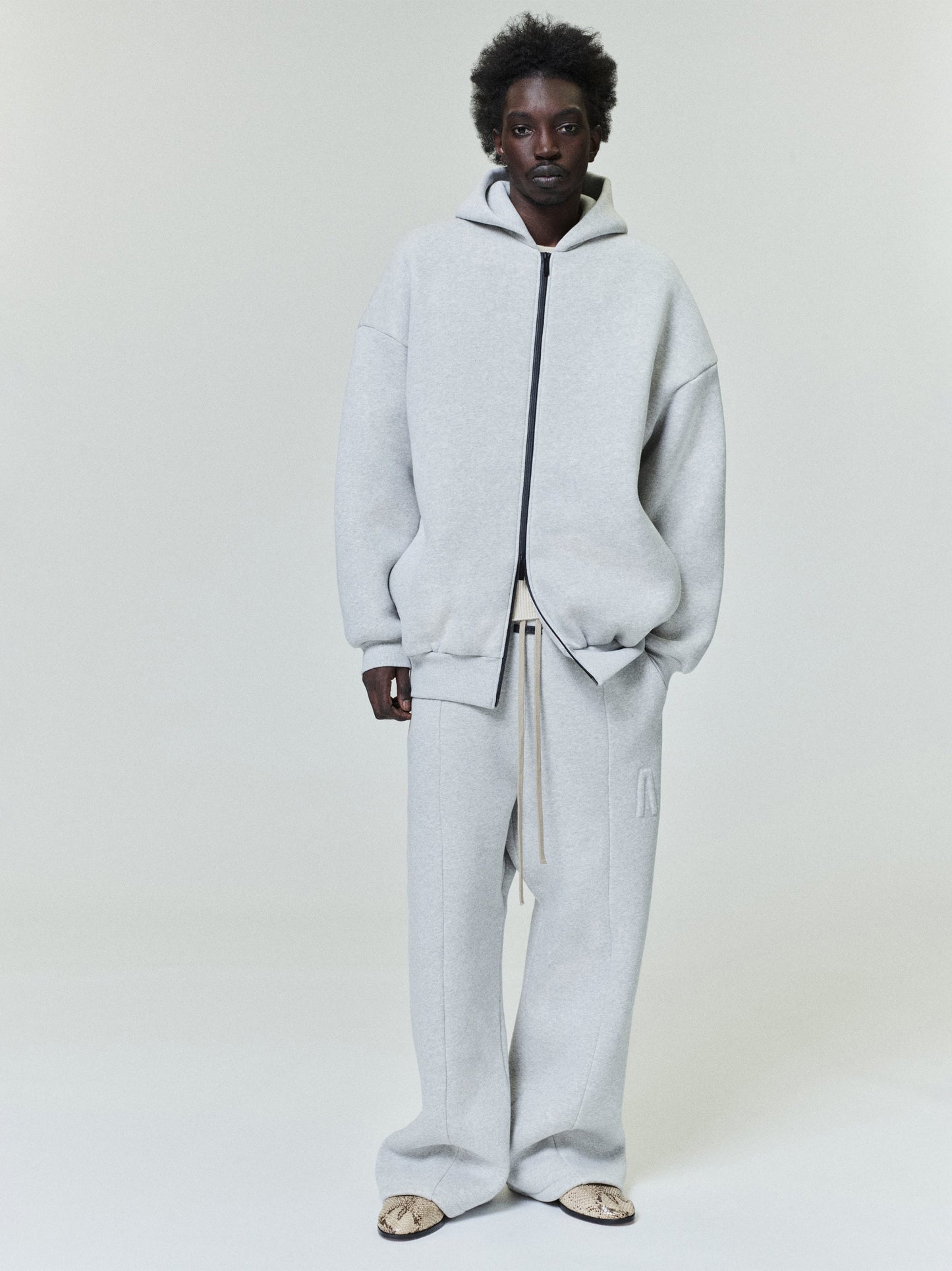 Fear of God Athletics Full-Zip Hoodie – Melange Grey, Men's Cotton Blend Fleece