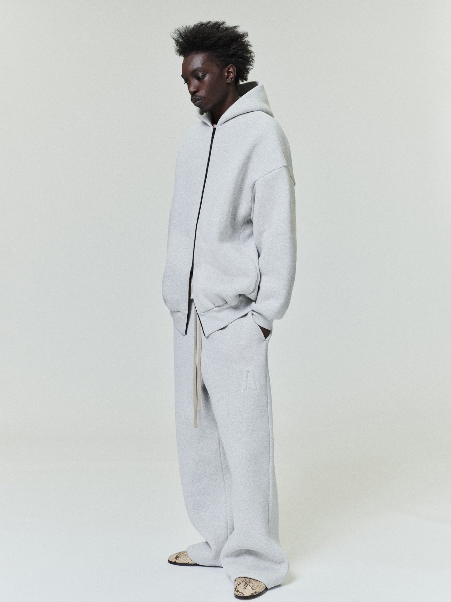 Fear of God Athletics Full-Zip Hoodie – Melange Grey, Men's Cotton Blend Fleece