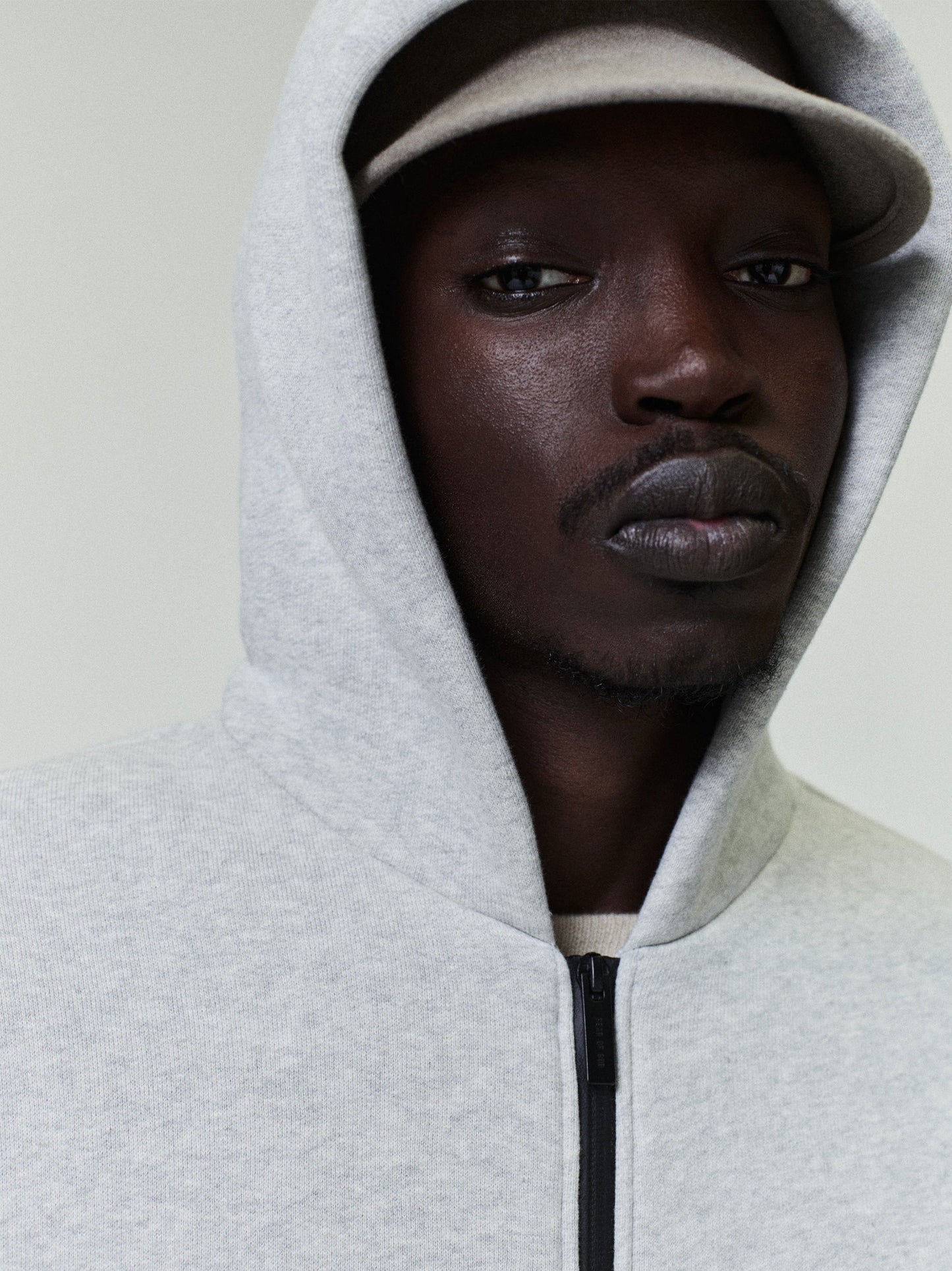 Fear of God Athletics Full-Zip Hoodie – Melange Grey, Men's Cotton Blend Fleece