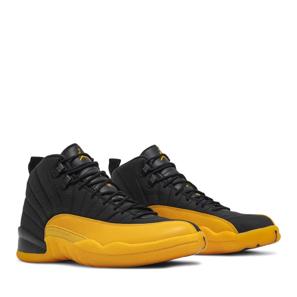 Air Jordan 12 Retro Black University Gold 2020 sneaker, angled sole view