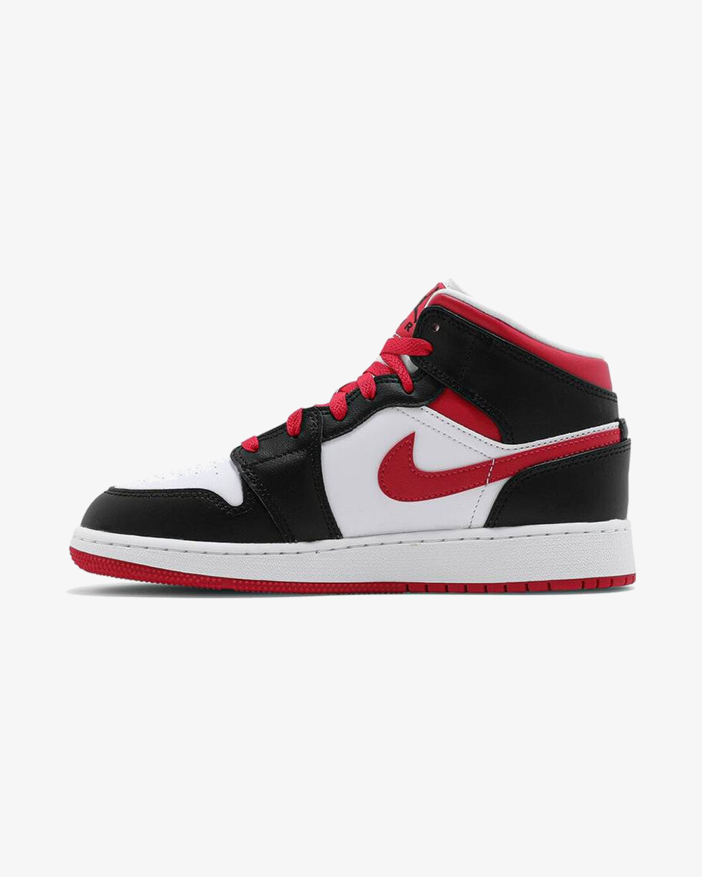 Air Jordan 1 Mid GS White Very Berry sneaker, side profile view