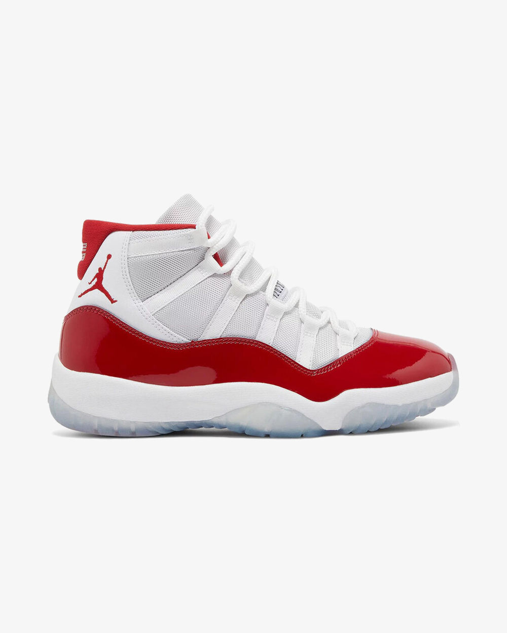Air Jordan 11 Retro Cherry 2022 sneaker, angled sole view