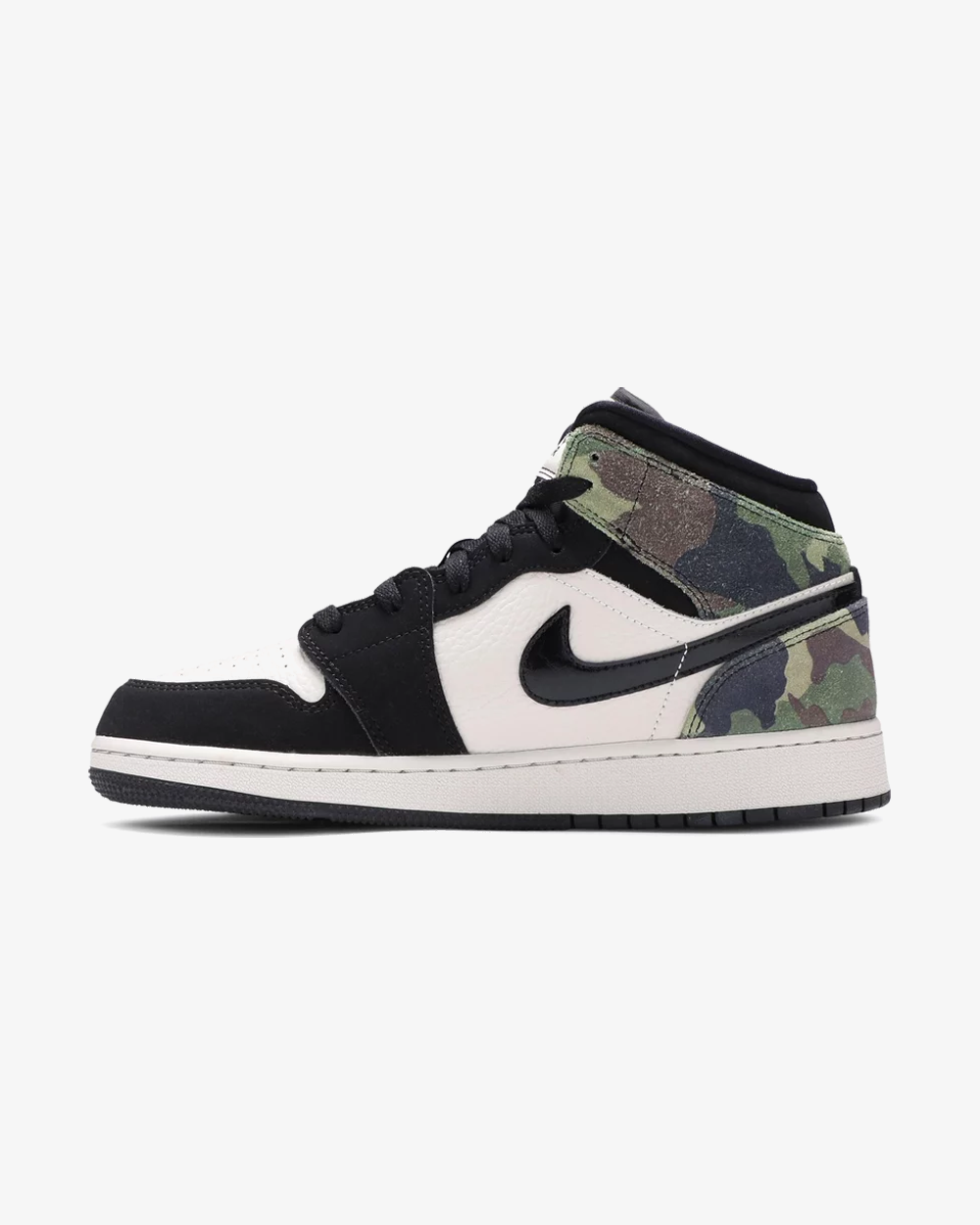 Air Jordan 1 Mid SE GS Camo sneaker, side profile view