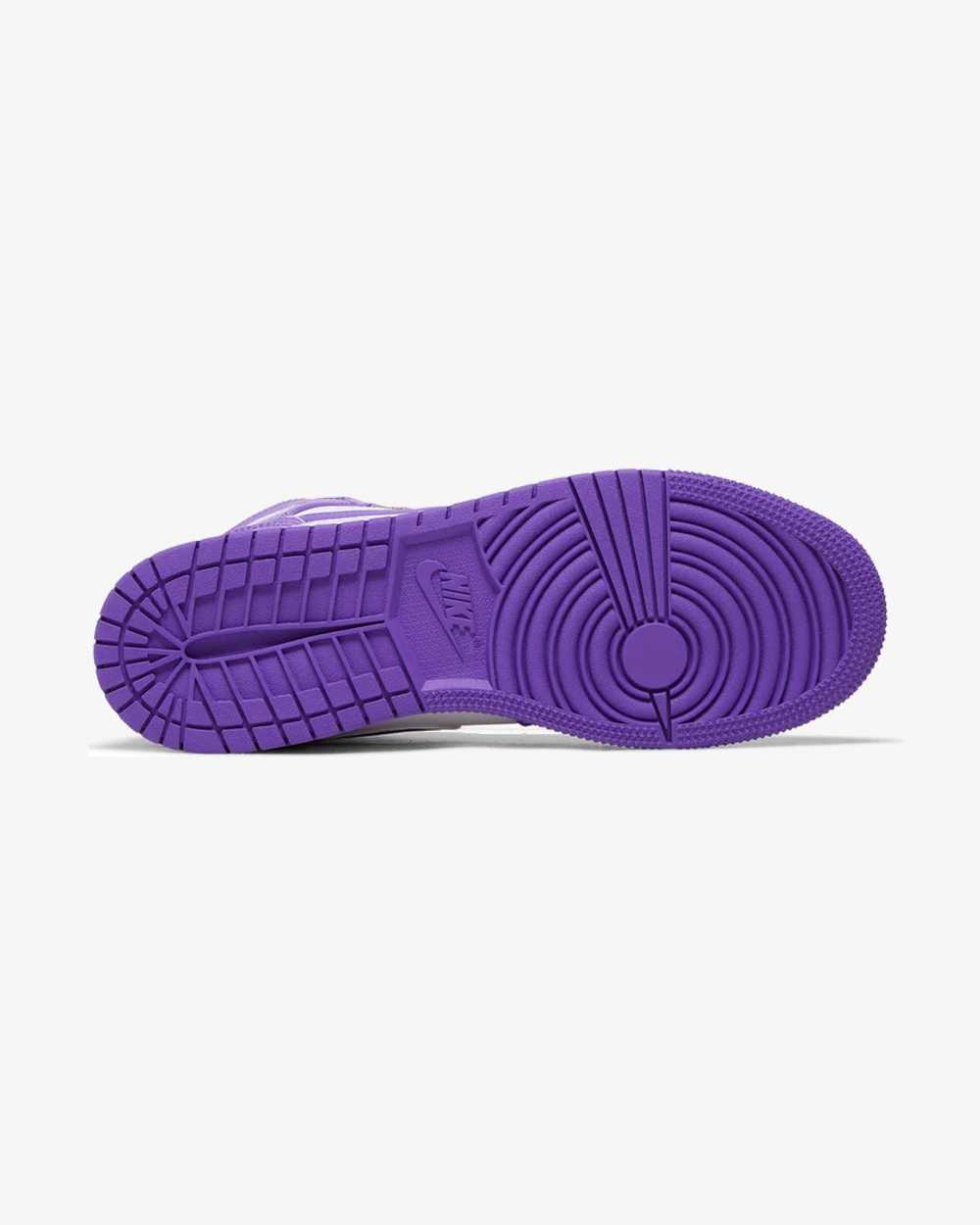 Air Jordan 1 Mid GS Purple Venom White sneaker, back heel view