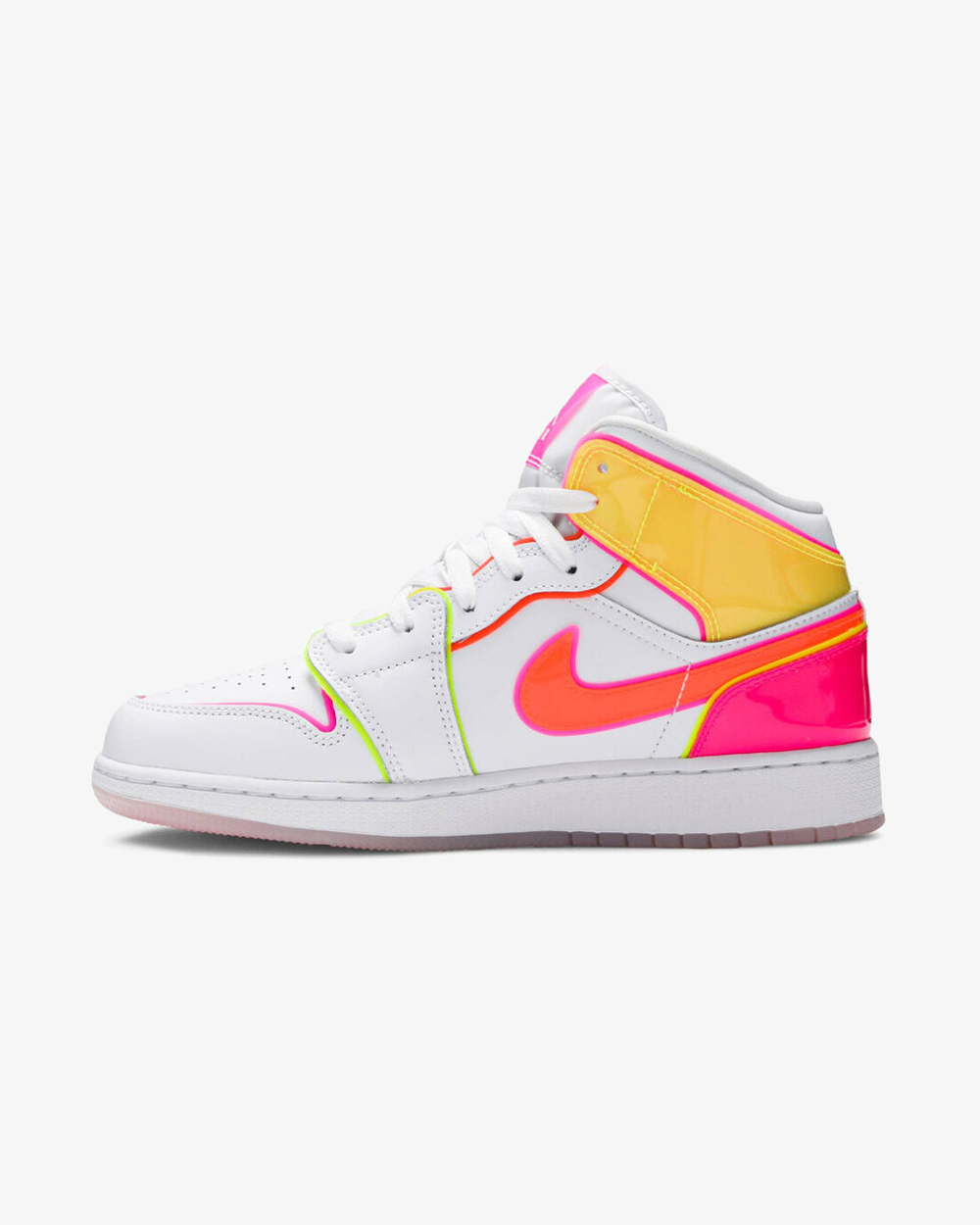 Air Jordan 1 Mid GS Edge Glow sneaker, side profile view