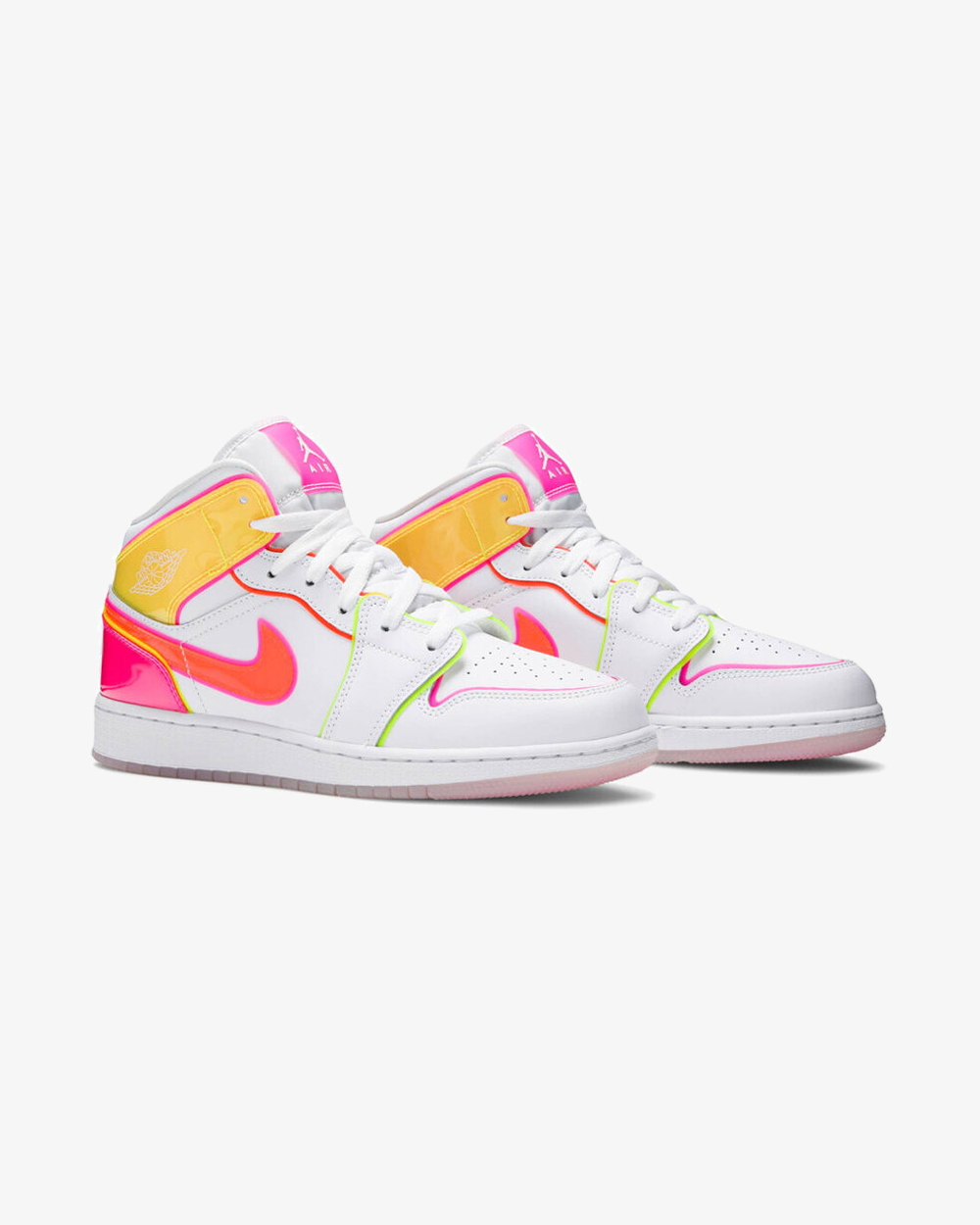 Air Jordan 1 Mid GS Edge Glow sneaker, angled sole view
