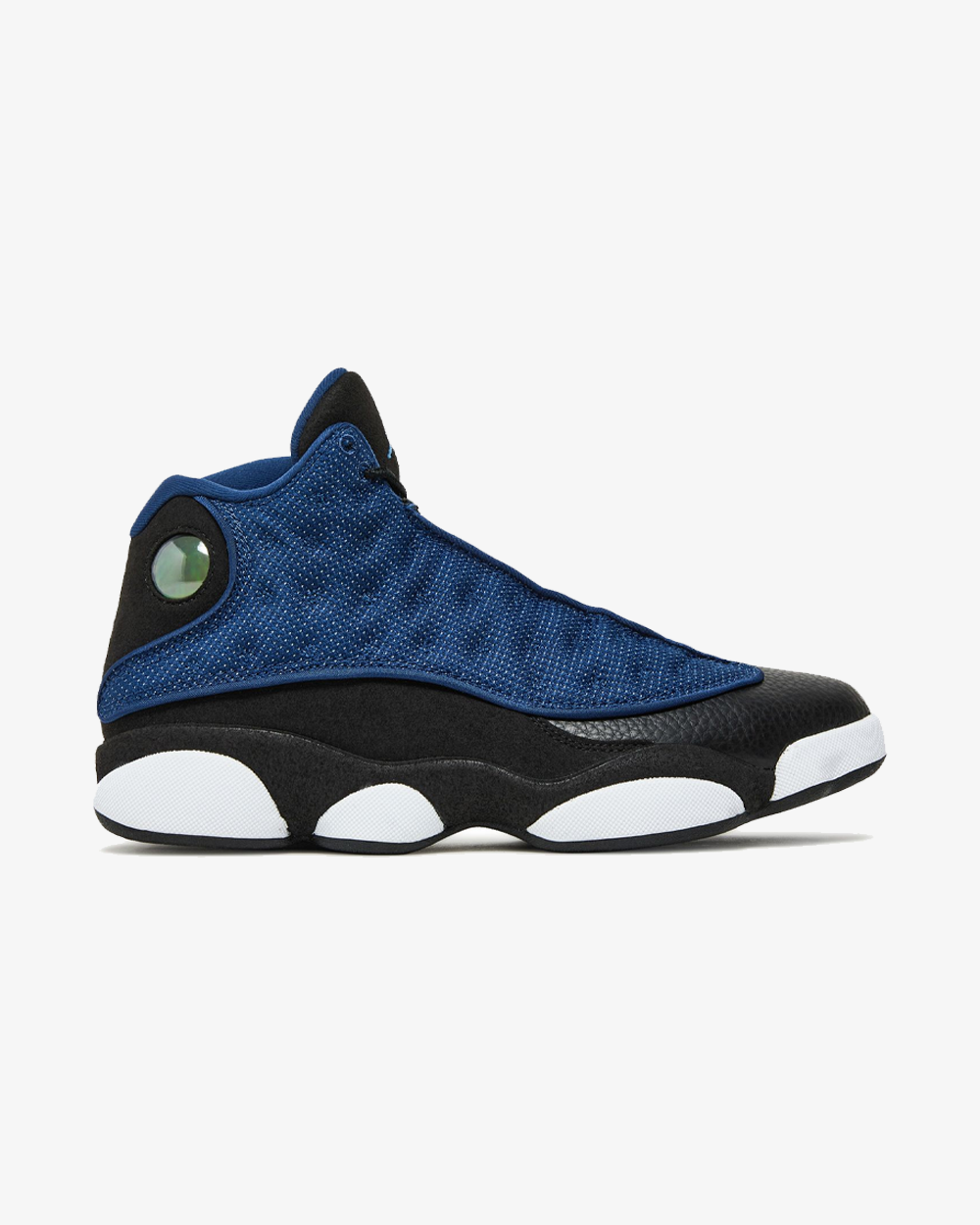 Air Jordan 13 Retro Brave Blue 2022 sneaker, front view showing white and navy leather upper