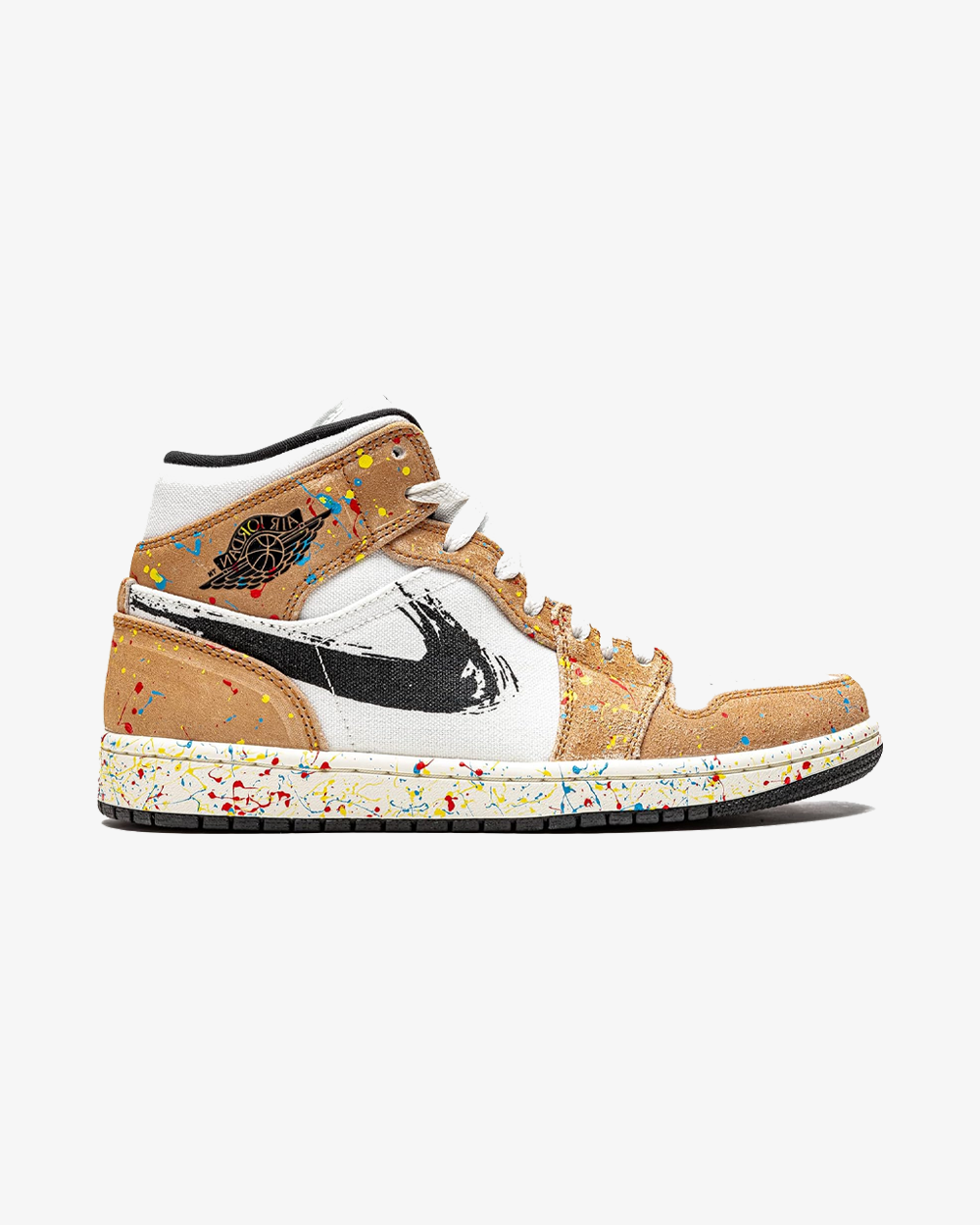 Air Jordan 1 Mid SE Brush Stroke sneaker, front view showing sail and cider colorway
