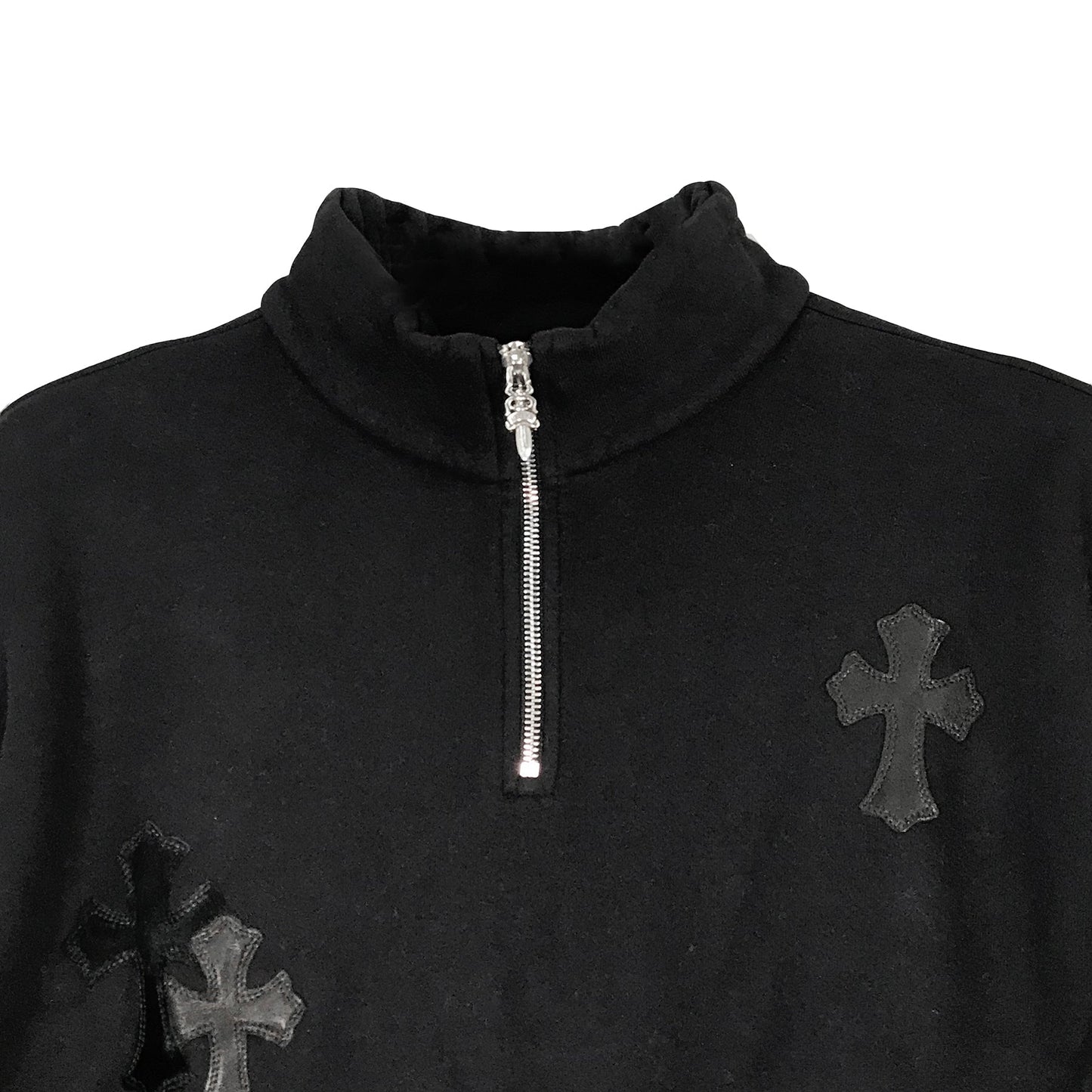 Chrome Hearts Black Patent Leather Cross Half Zip Sweatshirt