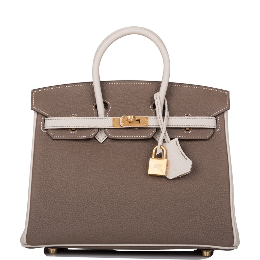 Hermes Birkin 25 Etoupe and Craie Togo Brushed Gold Hardware