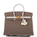 Hermes Birkin 25 Etoupe and Craie Togo Brushed Gold Hardware