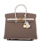 Hermes Birkin 25 Etoupe and Craie Togo Brushed Gold Hardware