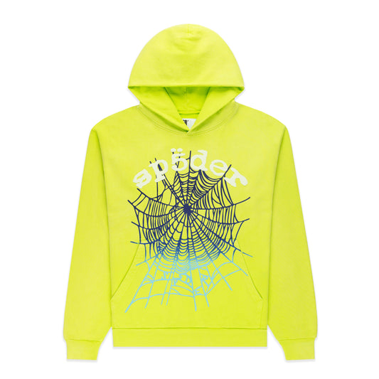 SP5DER OG Web V2 Gradient Hoodie - Acid Green - Front View