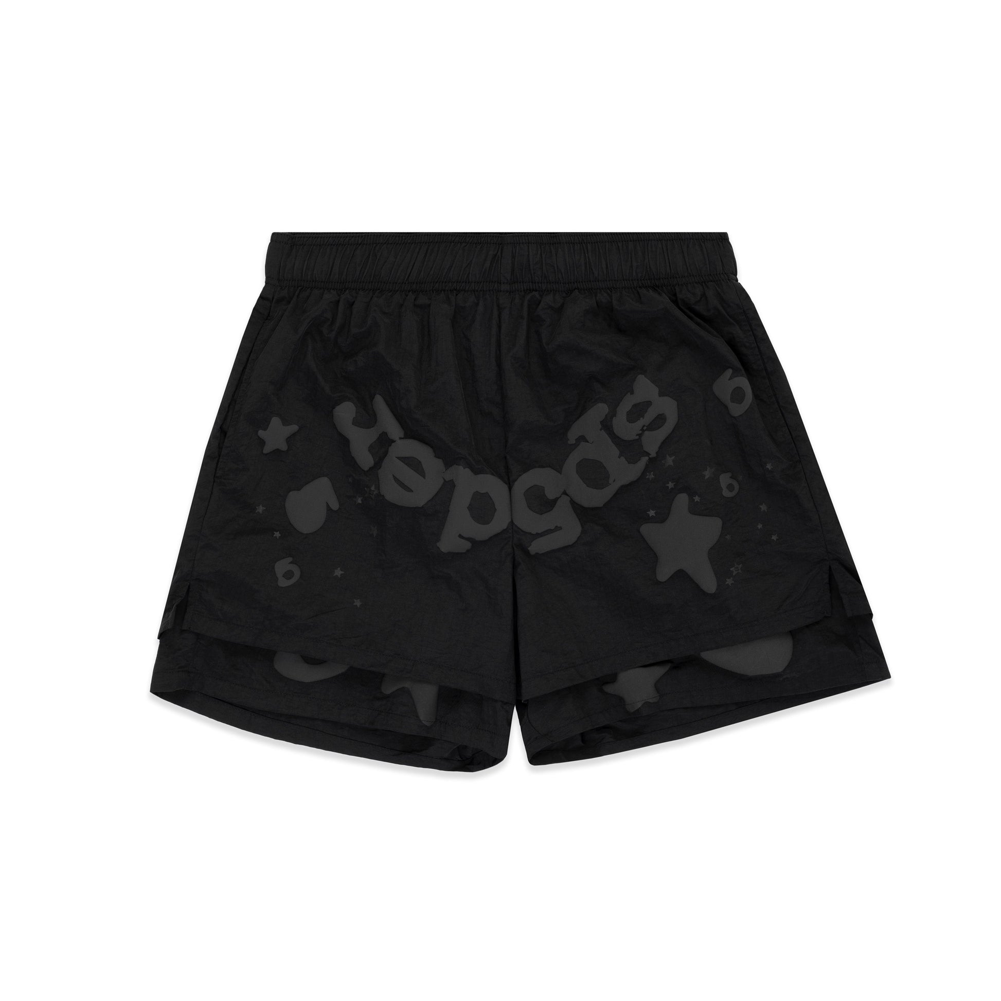 Front view of SP5DER Beluga Double Layer Short in Black