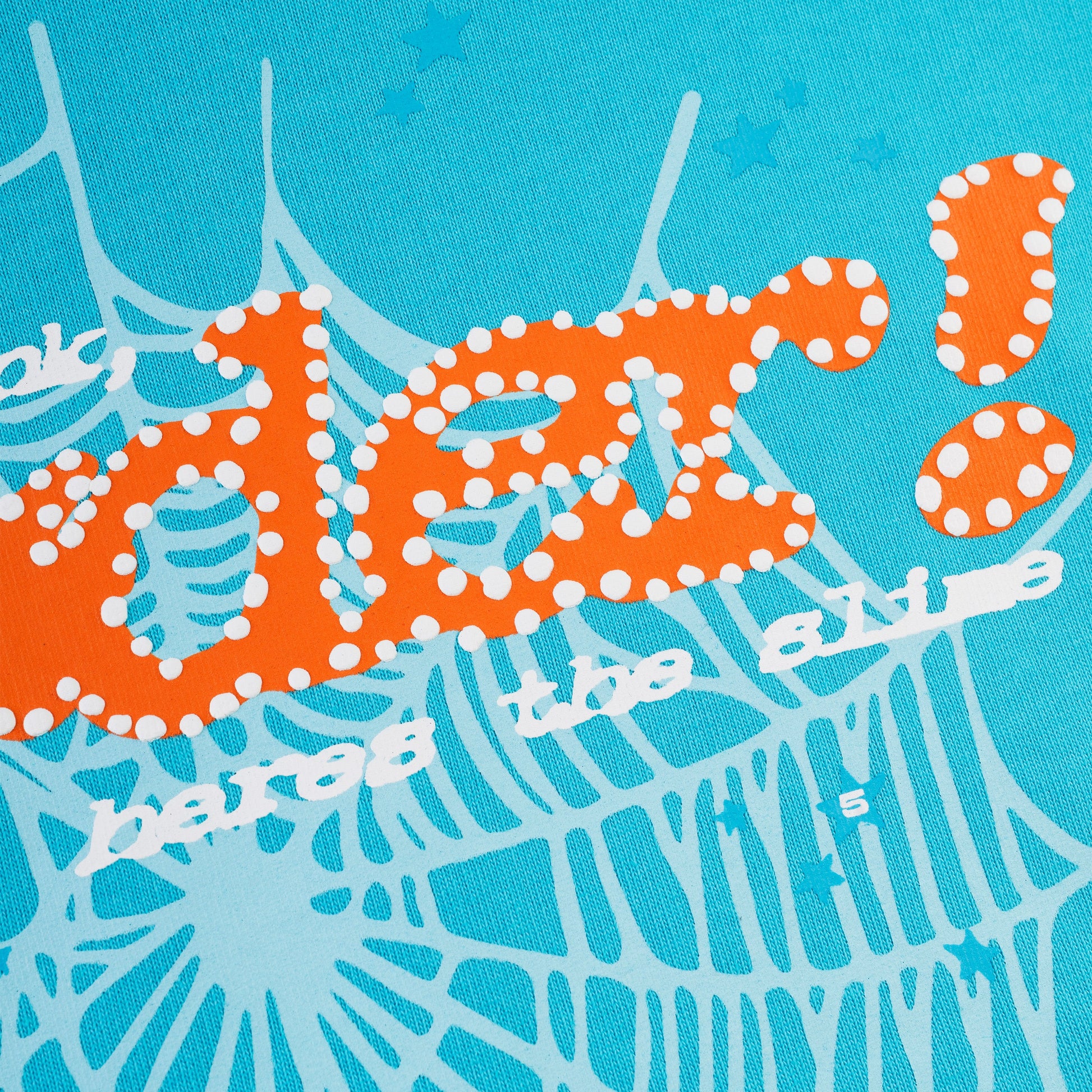 SP5DER Punk V2 Star Print Hoodie - Cyan - Detail View 3