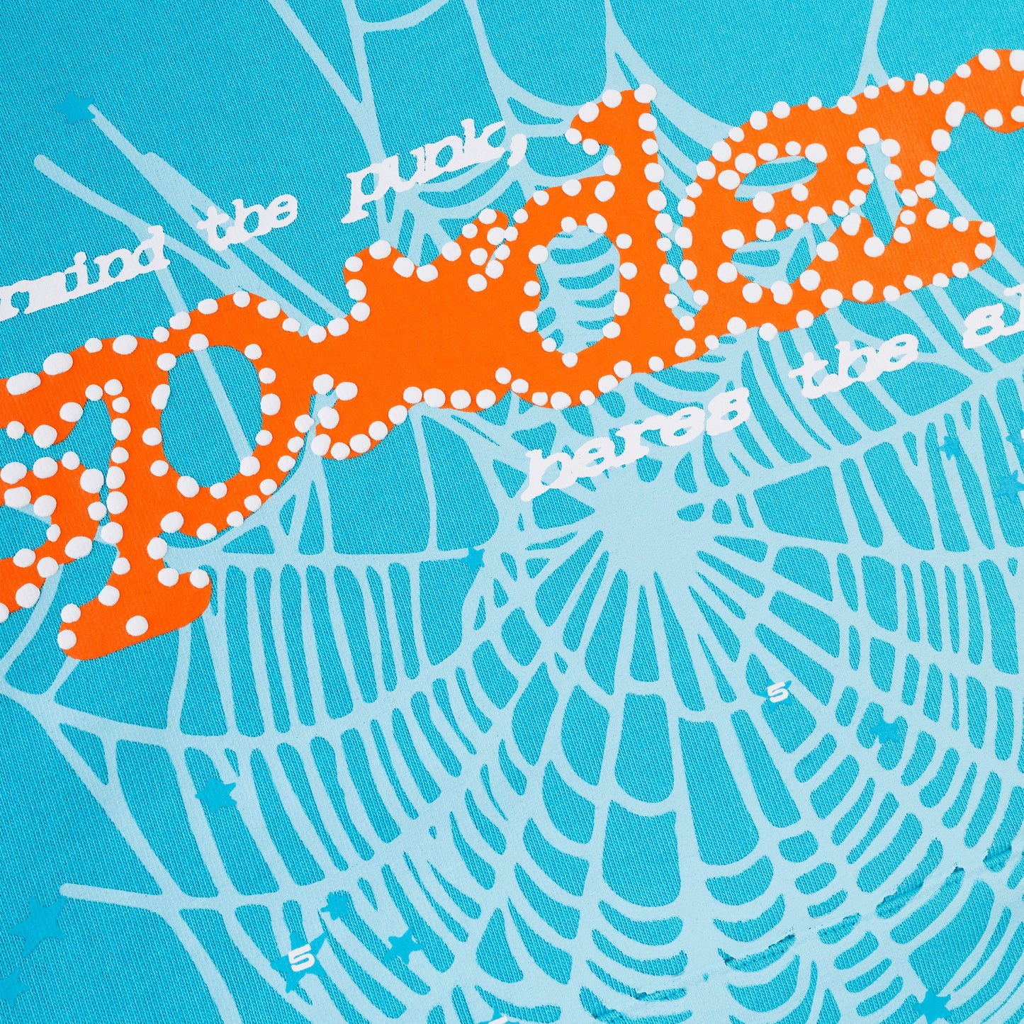 SP5DER Punk V2 Star Print Hoodie - Cyan - Detail View 1
