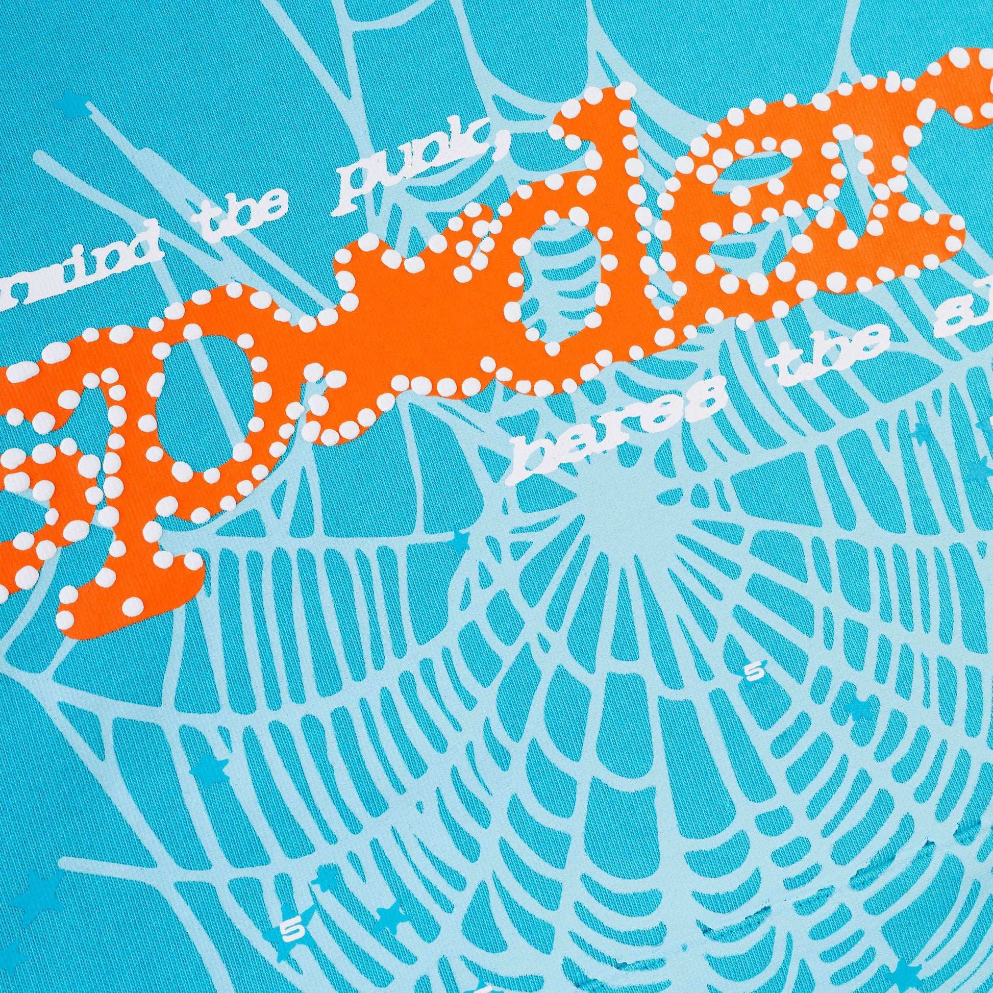 SP5DER Punk V2 Star Print Hoodie - Cyan - Detail View 1
