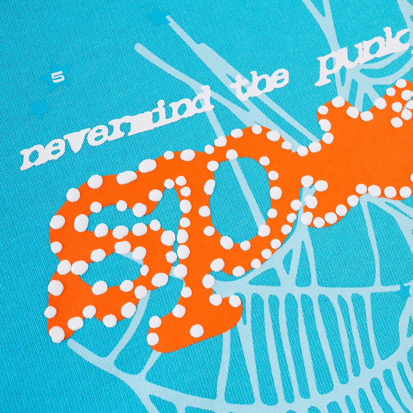 SP5DER Punk V2 Star Print Hoodie - Cyan - Detail View 2