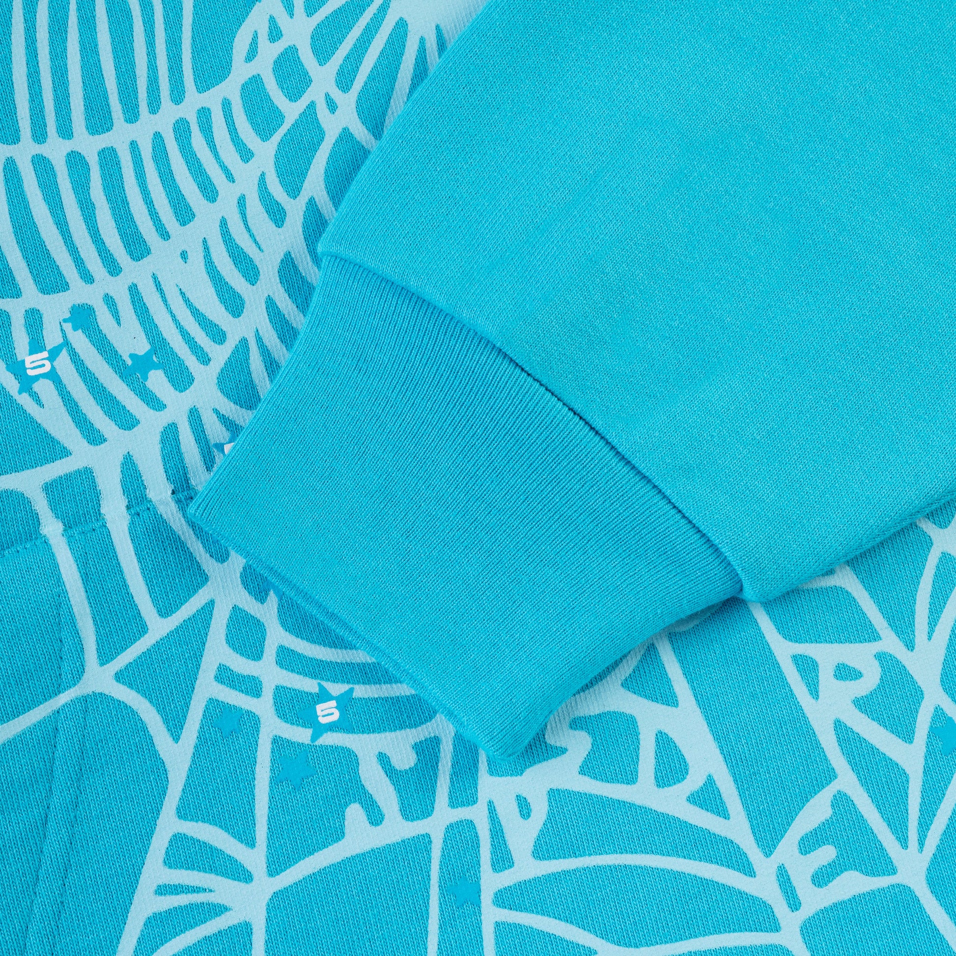 SP5DER Punk V2 Star Print Hoodie - Cyan - Detail View 6