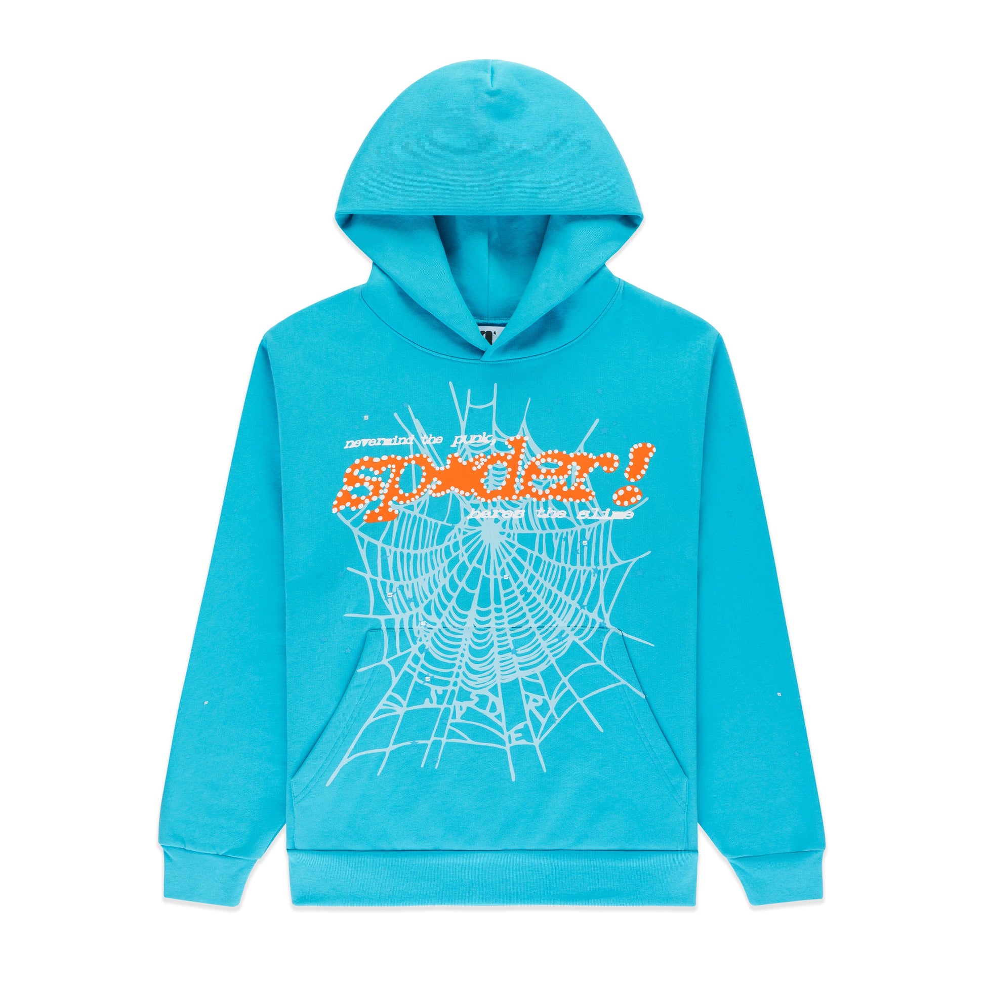 SP5DER Punk V2 Star Print Hoodie - Cyan - Front View