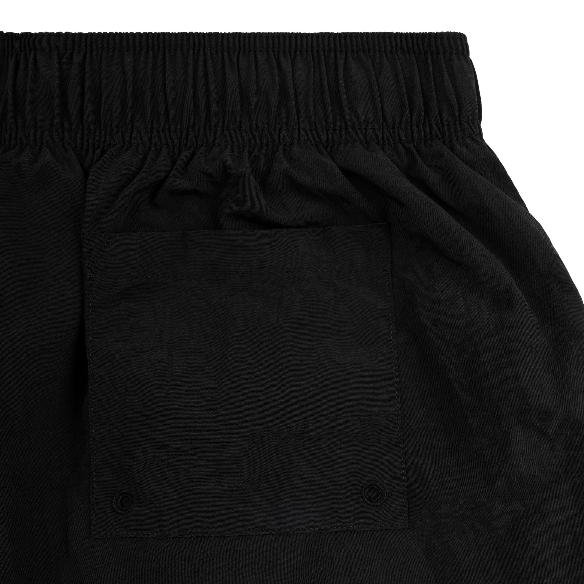 Detail view of drawstring waistband on SP5DER short in Black