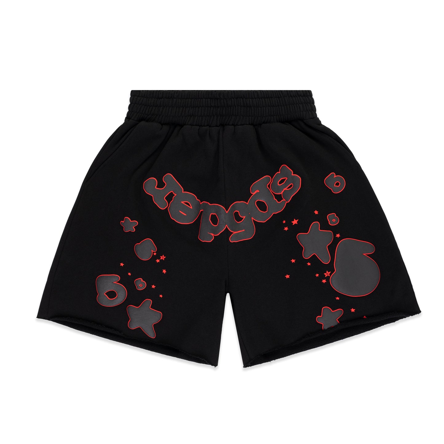 Front view of SP5DER Beluga Outline Sweatshort in Black