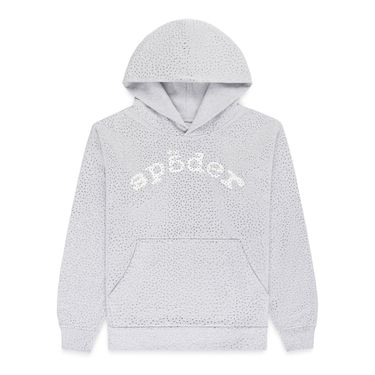 SP5DER VVS Rhinestone Hoodie - Heather Grey - Front View
