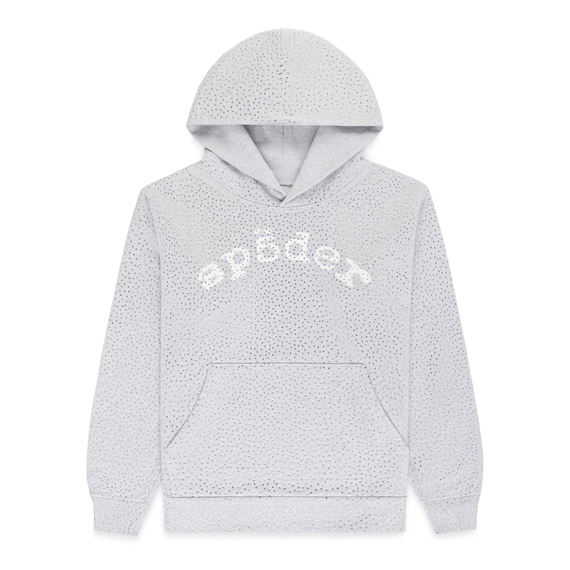 SP5DER VVS Rhinestone Hoodie - Heather Grey - Front View