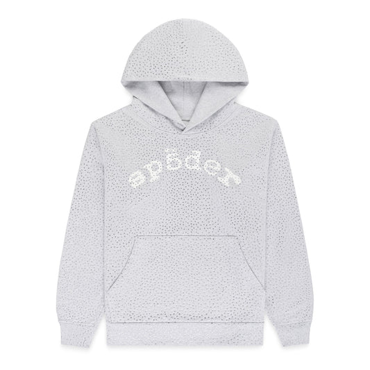 SP5DER VVS Rhinestone Hoodie - Heather Grey - Front View