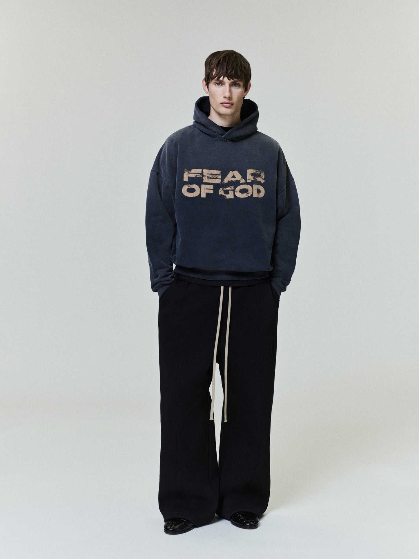 Fear of God Graphic Hoodie – Black, Men's Hand-Printed Cotton Fleece