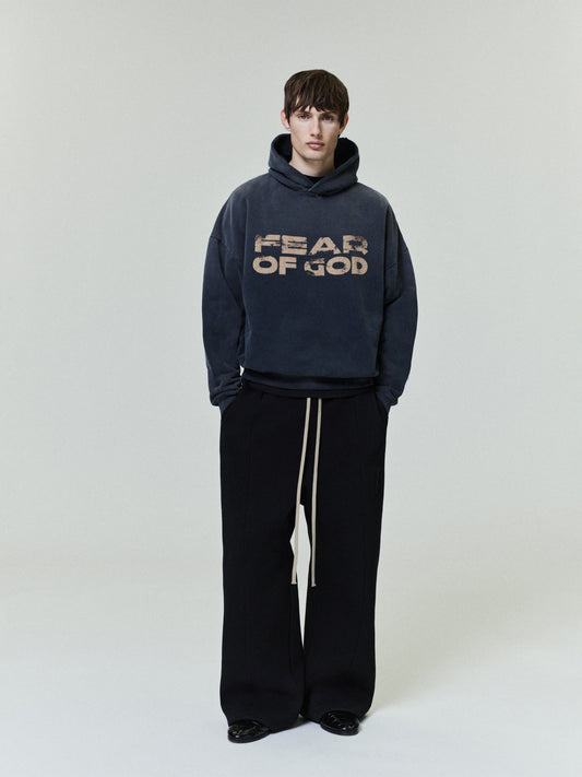 Fear of God Graphic Hoodie – Black, Men's Hand-Printed Cotton Fleece