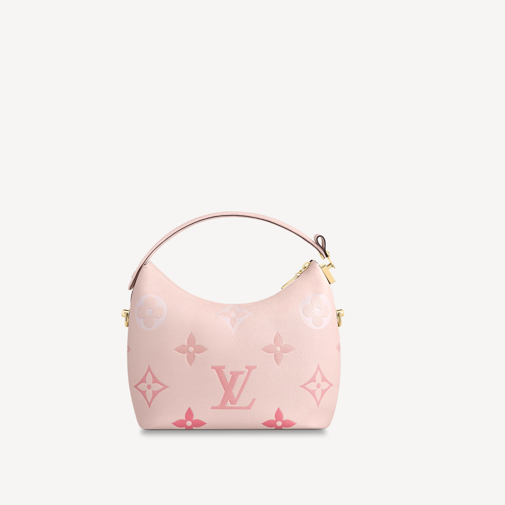 Pink handbag with brand logo on a white background