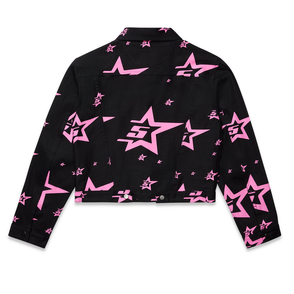 Back view of SP5DER 5Star Trucker Jacket in Pink Denim