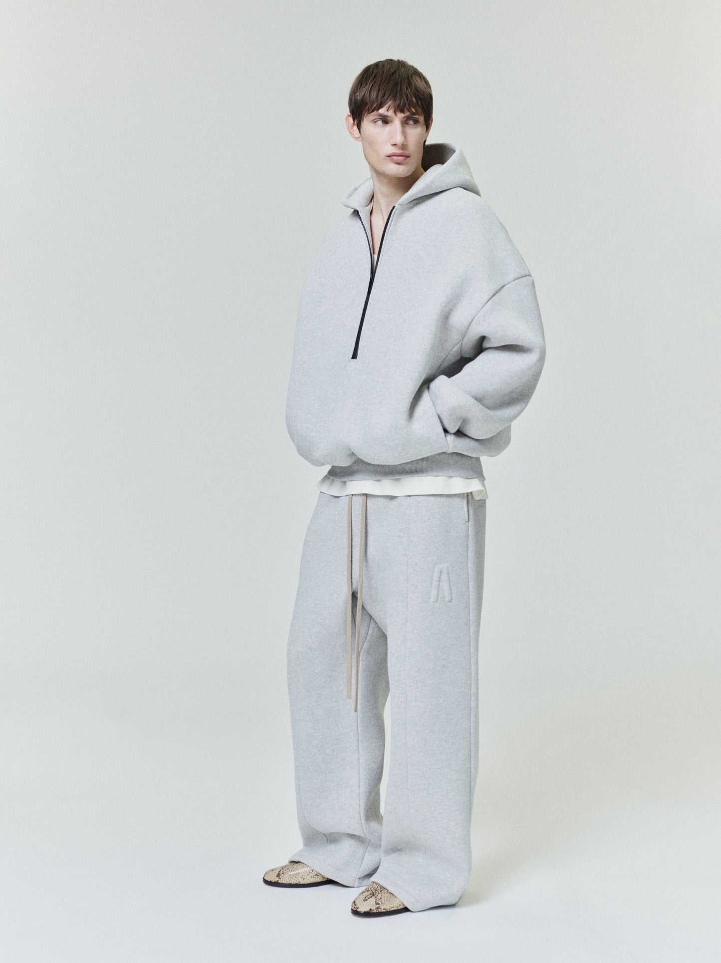 Fear of God Athletics Half-Zip Hoodie – Melange Grey, Men's Cotton Blend Fleece