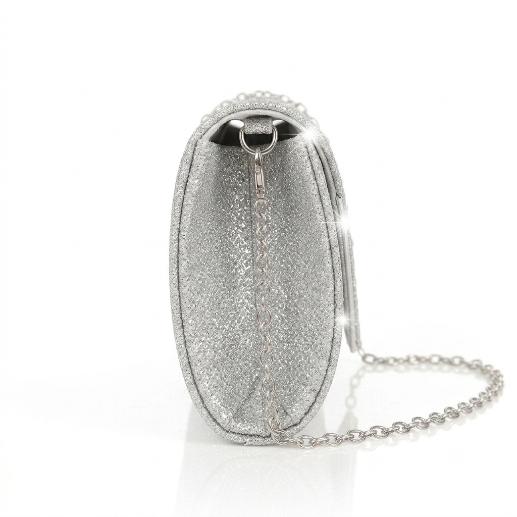 Bag It Women Silver Sparkling Glitter Envelope Evening Clutch
