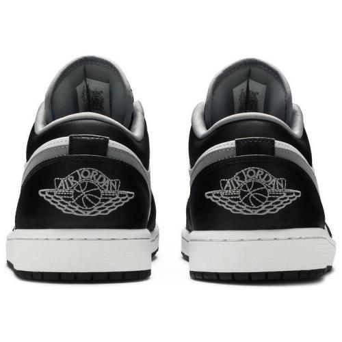 Air Jordan 1 Low Black Medium Grey sneaker, angled sole view