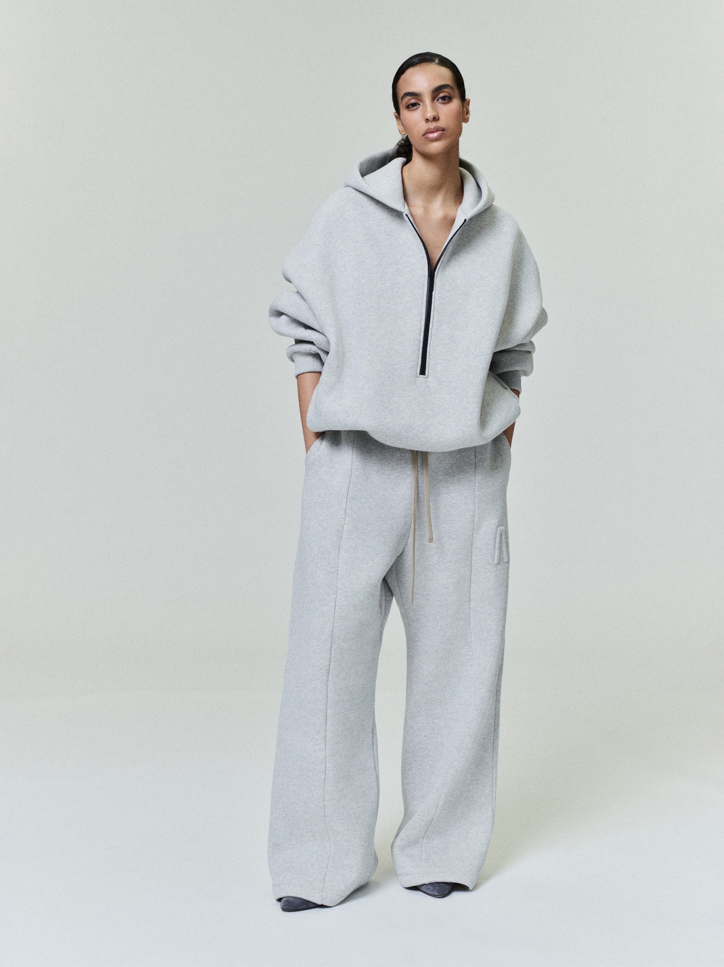 Fear of God Athletics Half-Zip Hoodie – Melange Grey, Men's Cotton Blend Fleece