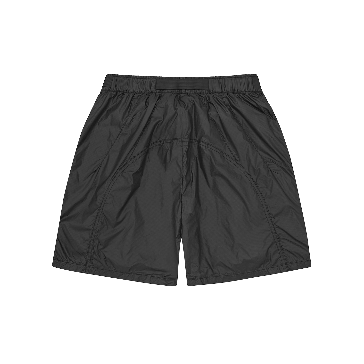 Corteiz Black Nylon Cargo Shorts, close-up of rubber Alcatraz patch on left leg