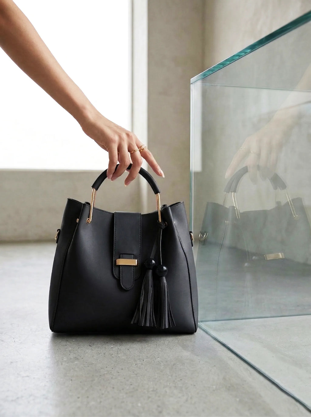 Bag It Alexa 3-Piece Vegan Leather Handbag Set - Black