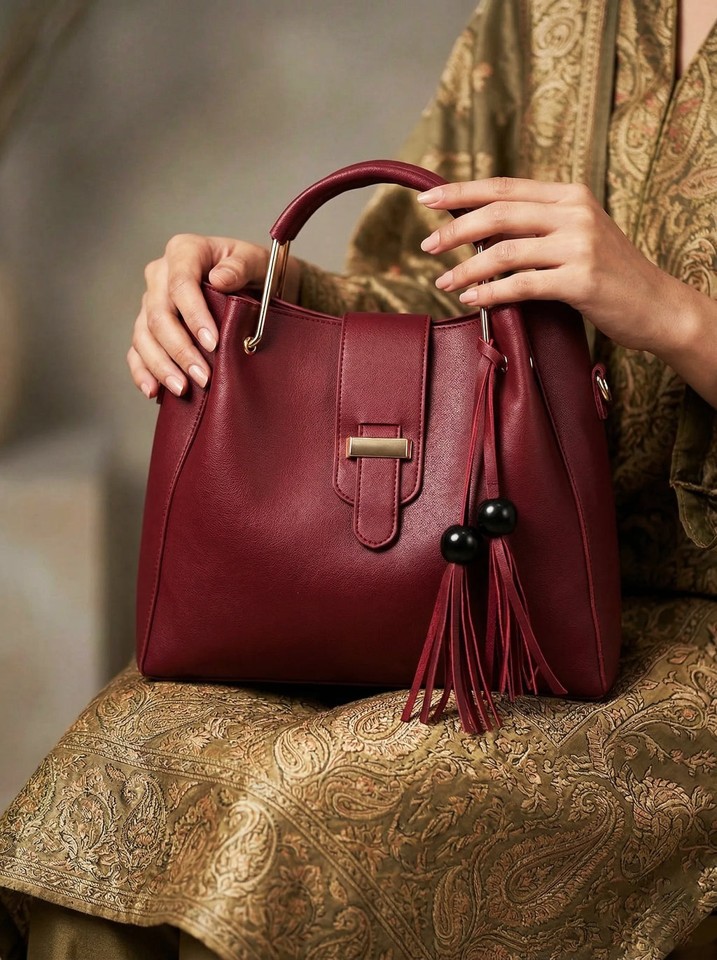 Bag It Alexa 3-Piece Vegan Leather Handbag Set - Maroon