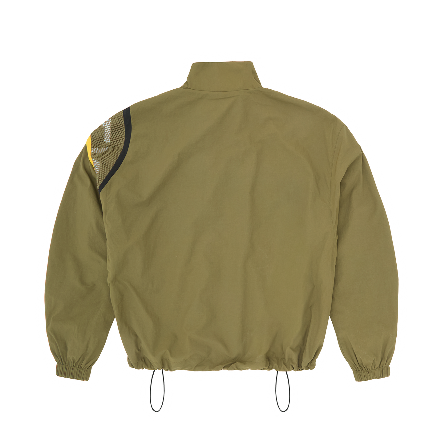 Corteiz Green Nylon Bias Panel Shuku Jacket, Olive, back view showing mesh panel with reflective branding