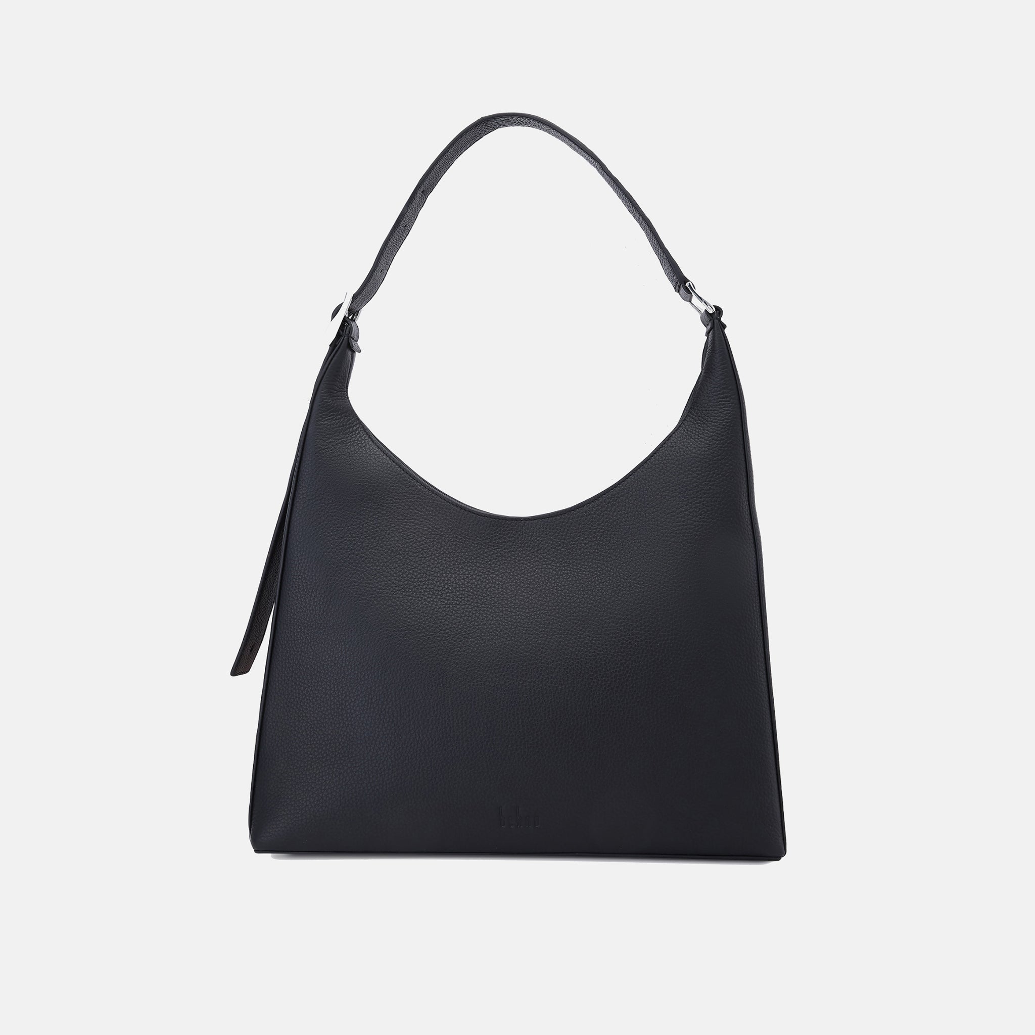 Bag It Danny Flatiron large pebble leather shoulder bag in black, front view